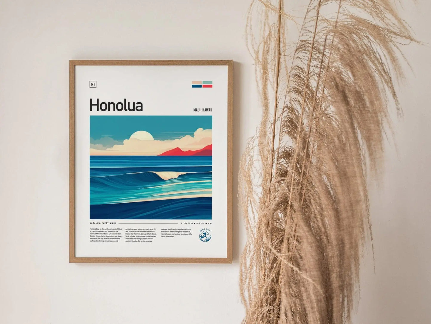 Honolua Framed Surf Poster, Honolua Bay Maui Wall Art, Lahaina Maui Travel Print, Hawaii Surfer Home Decor, Maui Surfing Wave Spot Gift Set