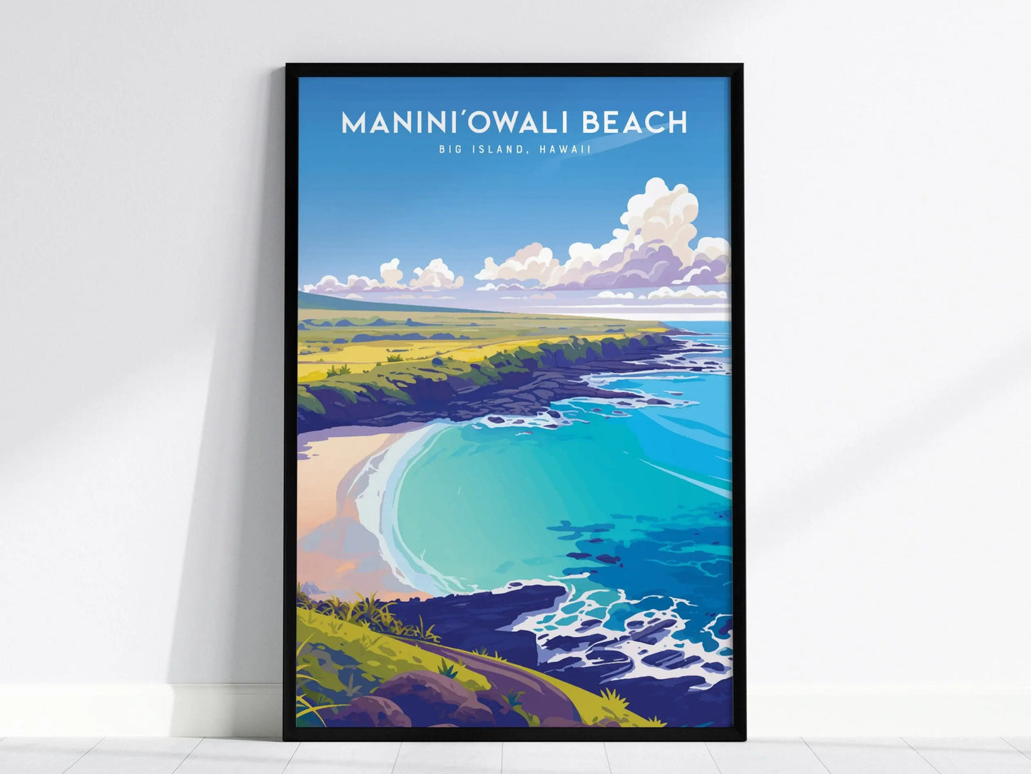 Manini'owali Beach Poster, Big Island Hawaii - Pristine White Sand and Turquoise Waters, Wall Art for Beach Lovers, Framed/Unframed Versions