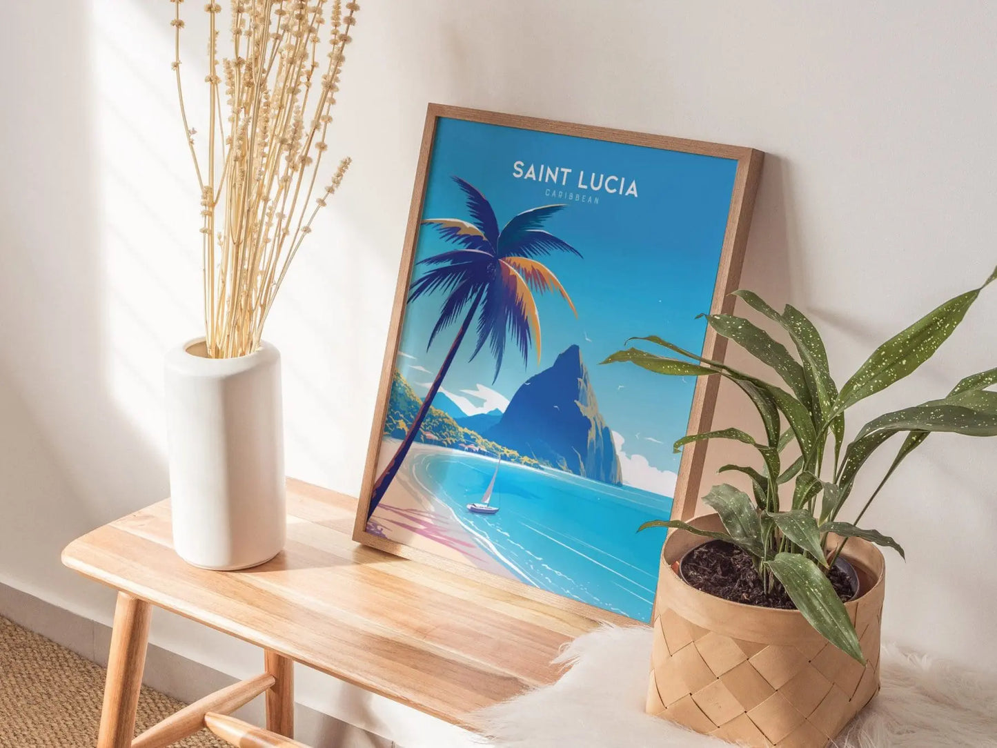 Saint Lucia Caribbean Beach Poster - Tropical Paradise Wall Art, Available Framed/Unframed, Perfect for Home Decor and Anniversary Gifts