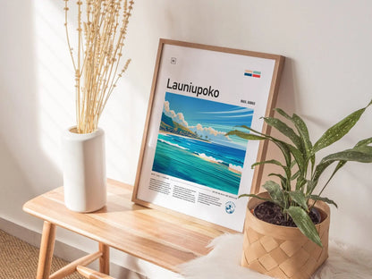 Launiupoko Framed Surf Poster, Lahaina Maui Beach Travel Print, Hawaii Surfer Home Decor, Longboard Surfing Wave Wall Art Design Gift Set