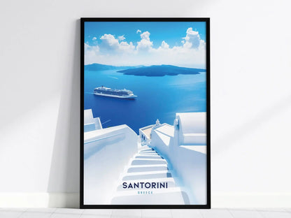 Santorini, Greece Poster - Ammoudi Bay and Oia Landscape, Available Framed/Unframed, Perfect for Wedding Gifts and Home Decor, Vacation Gift