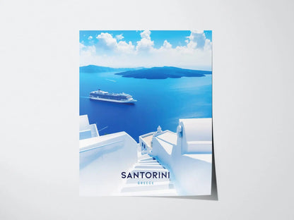 Santorini, Greece Poster - Ammoudi Bay and Oia Landscape, Available Framed/Unframed, Perfect for Wedding Gifts and Home Decor, Vacation Gift