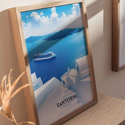 Santorini, Greece Poster - Ammoudi Bay and Oia Landscape, Available Framed/Unframed, Perfect for Wedding Gifts and Home Decor, Vacation Gift