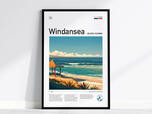 Windansea Beach Surf Spot Framed Poster, San Diego Wave Wall Art, California Surf Travel Print, La Jolla Surfer Decor Surfing Design Gift