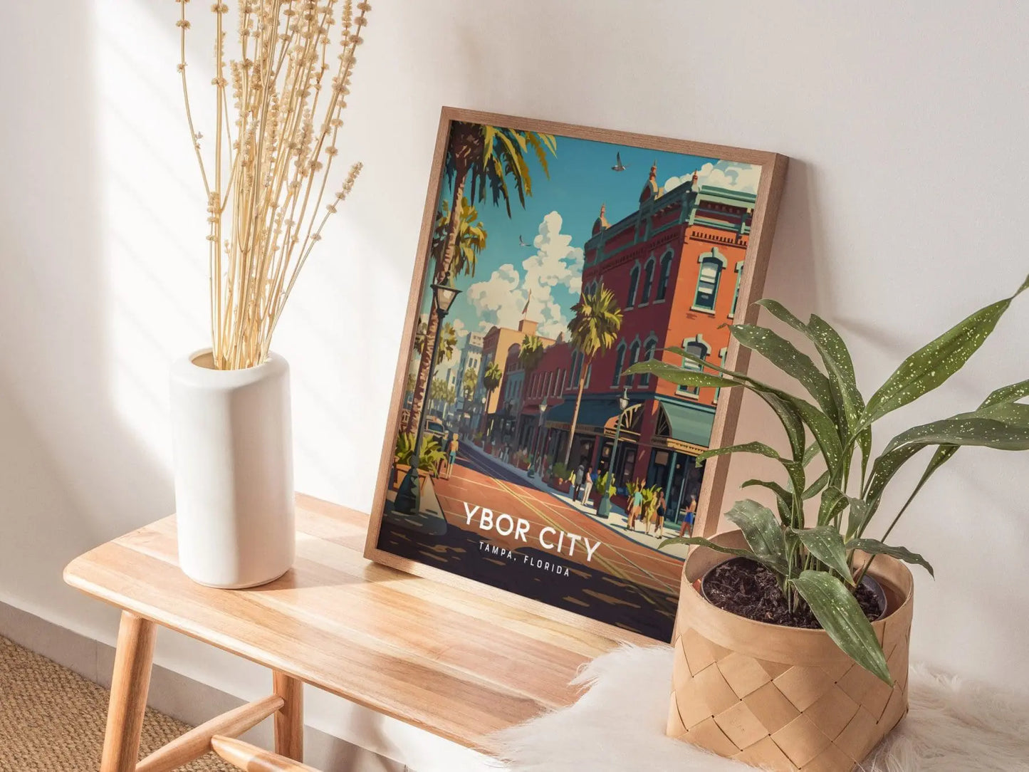 Ybor City, Tampa, Florida Framed Poster, Floridian Downtown Nightlife Cigar Travel Print Urban Central FL Home Decor Wall Art Gift Set