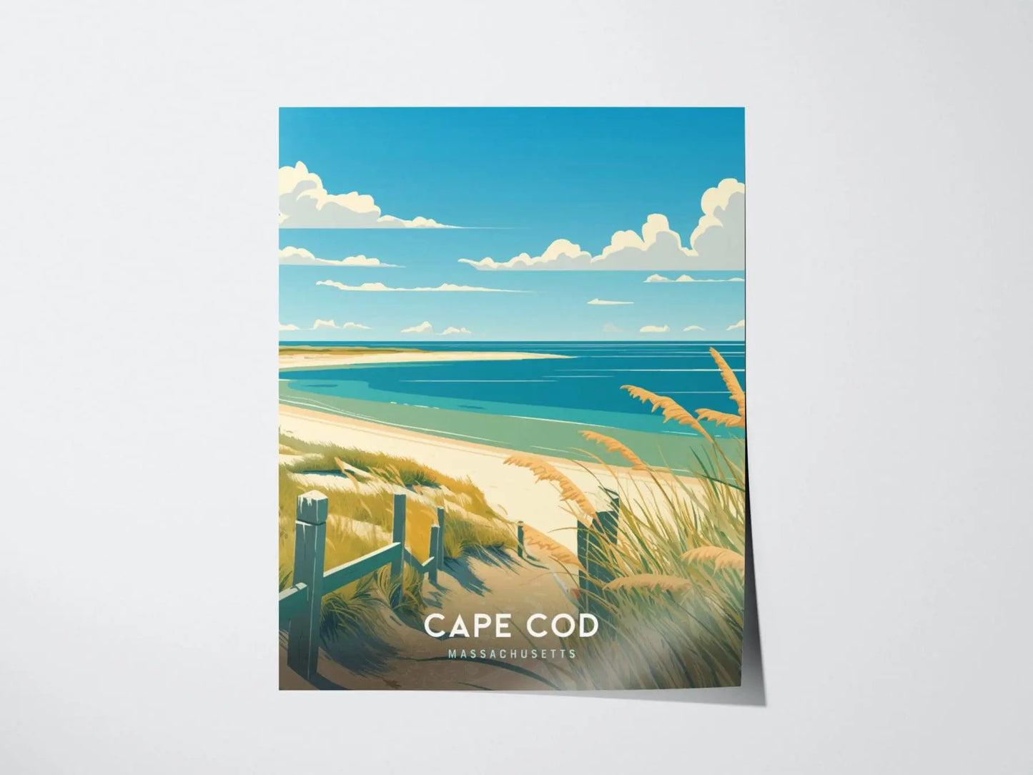 Cape Cod Travel Poster, Massachusetts - Beautiful Beach Scene, Ideal Coastal Wall Art, Available Framed or Unframed, Coastal Wall Art Decor