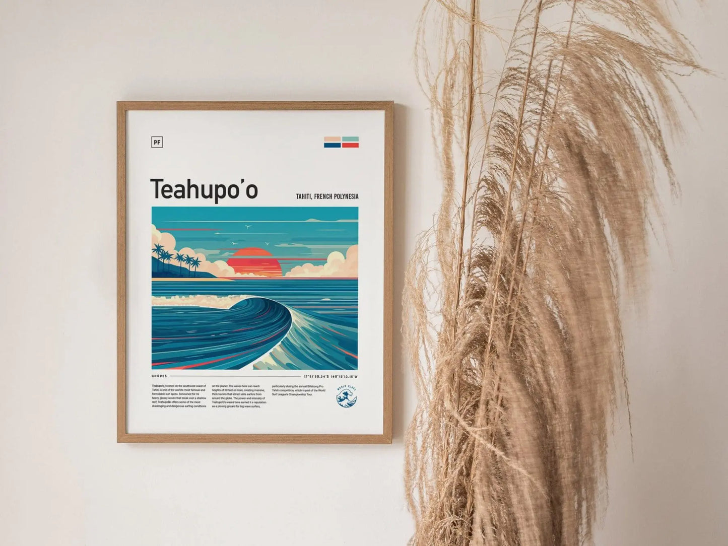 Teahupo&#39;o Surf Spot Framed Poster, Teahupoo Wave Wall Art, Tahiti Travel Print, French Polynesia Surfer Decor Surfing Modern Design Gift