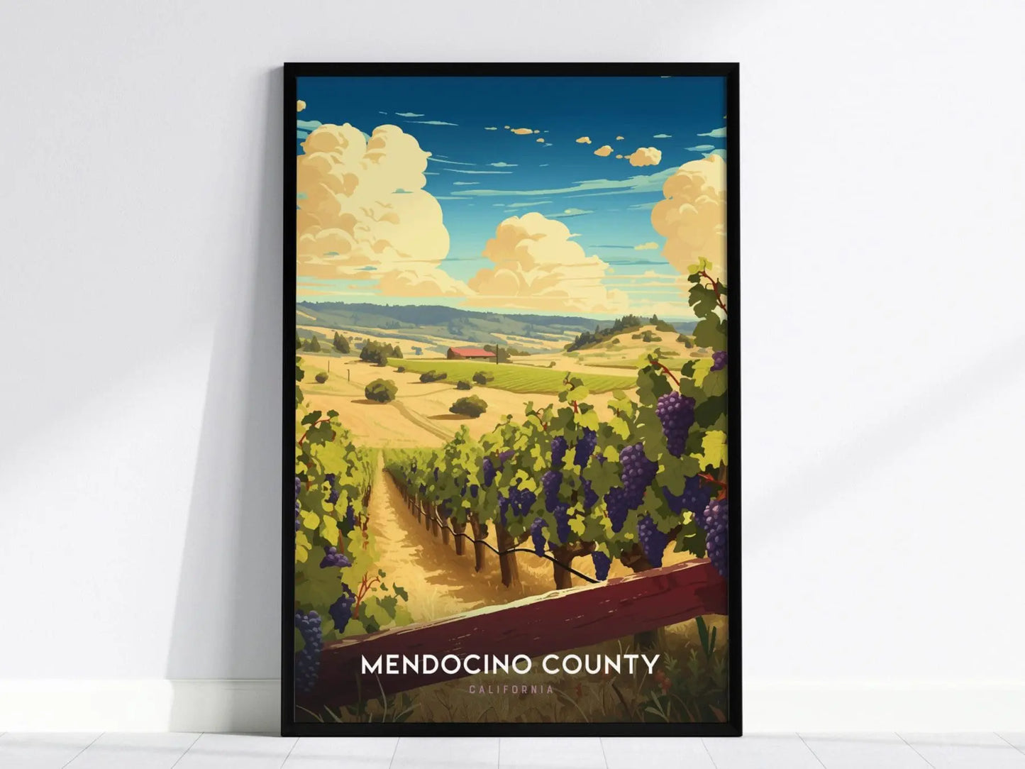 Mendocino County Poster - Scenic California Wine Country Landscape, Perfect for Wine Lovers, Available Framed or Unframed, Wine Lovers Gift