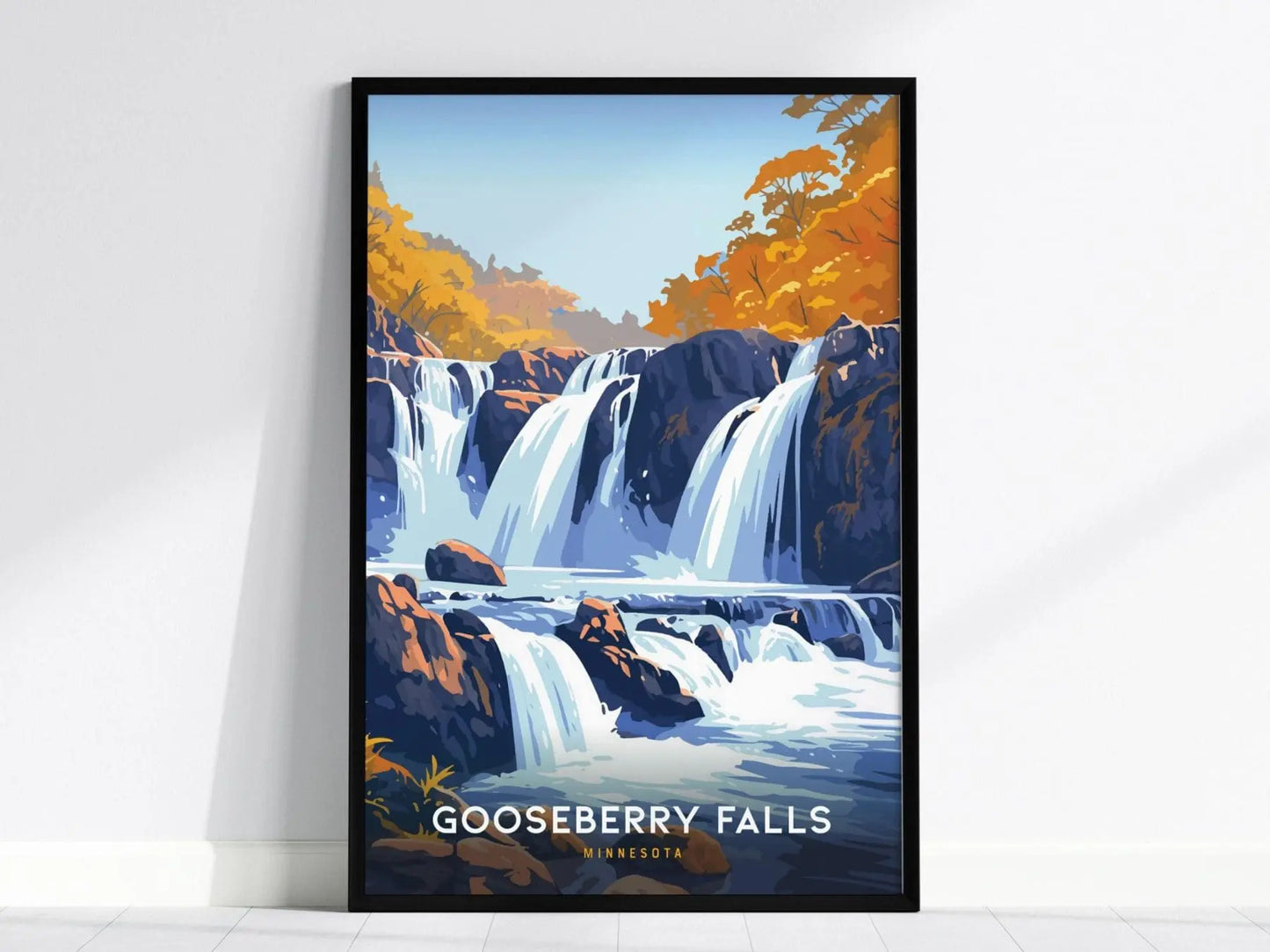 Gooseberry Falls, Minnesota Poster - Framed/Unframed, Scenic Waterfall Landscape Print, Perfect Gift for Hikers and Nature Lovers, MN Decor