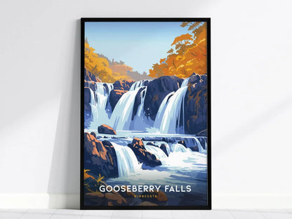 Gooseberry Falls, Minnesota Poster - Framed/Unframed, Scenic Waterfall Landscape Print, Perfect Gift for Hikers and Nature Lovers, MN Decor