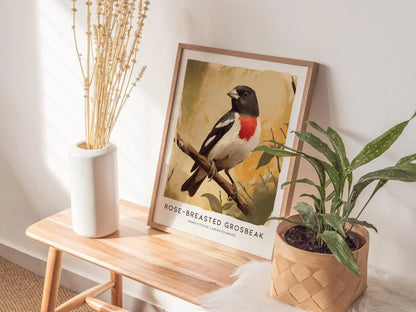 Rose-breasted Grosbeak Poster - Elegant Bird Art, Available Framed/Unframed, Perfect for Bird Watchers and Nature Enthusiasts, Birding Gift