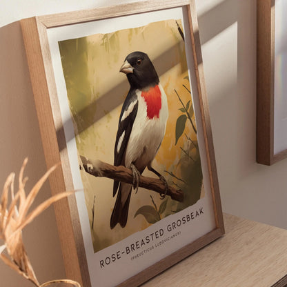 Rose-breasted Grosbeak Poster - Elegant Bird Art, Available Framed/Unframed, Perfect for Bird Watchers and Nature Enthusiasts, Birding Gift