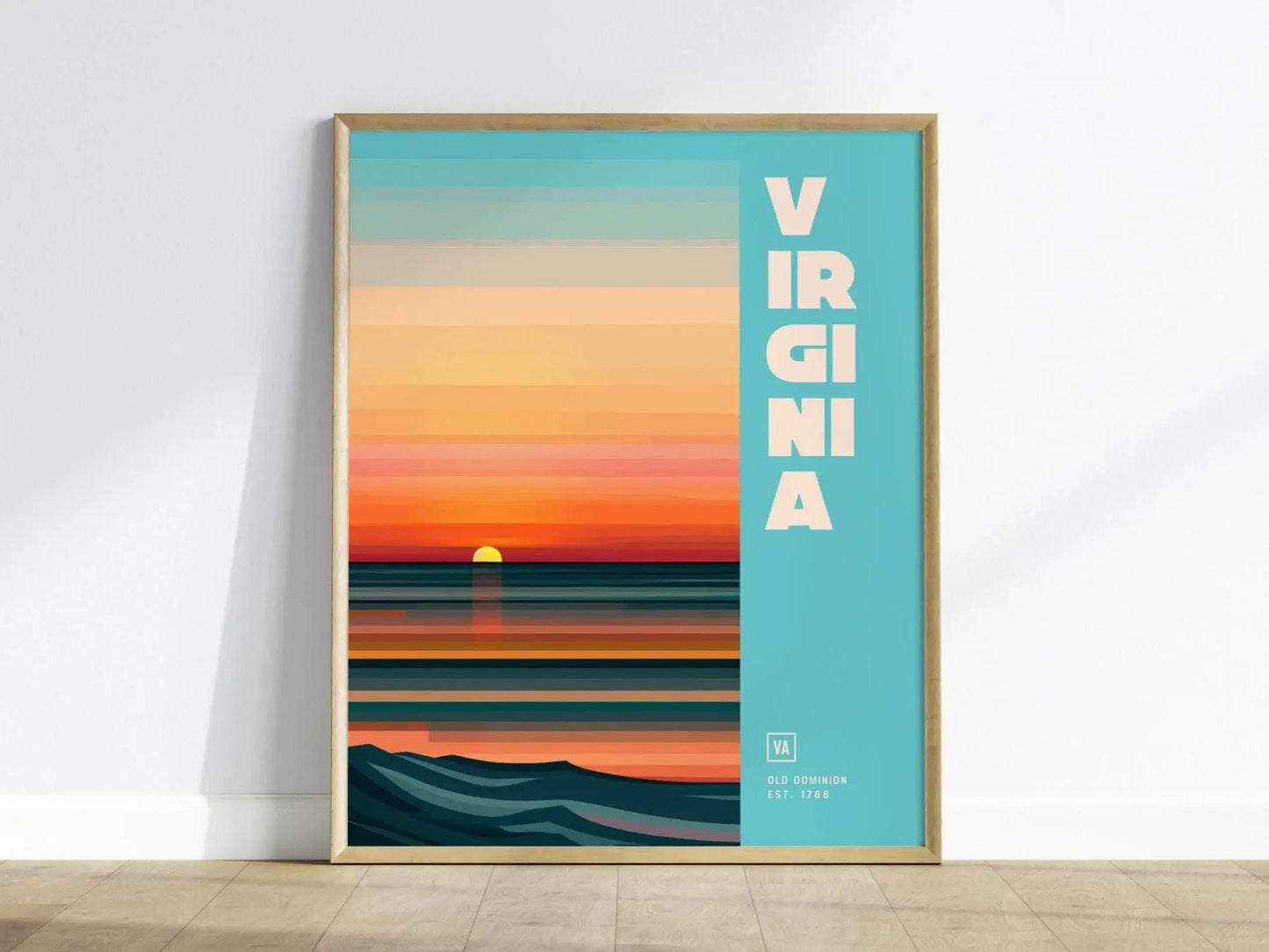 Virginia, Old Dominion Minimalist Poster - Modern Abstract Art, Available Framed/Unframed, Ideal for Home & Office Decor, East Coast Decor