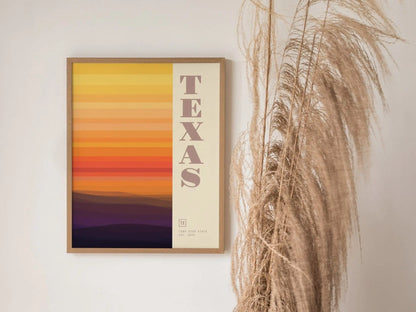 Texas Minimalist Design Framed Wall Art, Lone Star State Minimal Abstract Modern Poster, Texan Designer Decor TX Travel Print Typography