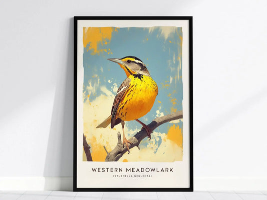 Western Meadowlark Poster - Vibrant State Bird Art, Available Framed/Unframed, Perfect for Birdwatchers and Nature Lovers, Birding Gift