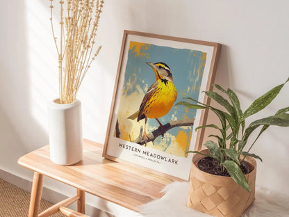 Western Meadowlark Poster - Vibrant State Bird Art, Available Framed/Unframed, Perfect for Birdwatchers and Nature Lovers, Birding Gift