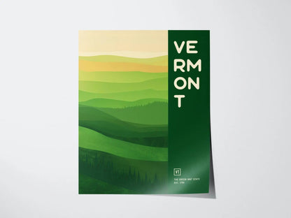 Vermont, The Green Mountain State Poster - Minimalist Landscape Art, Available Framed/Unframed, Perfect for Home and Office Decor