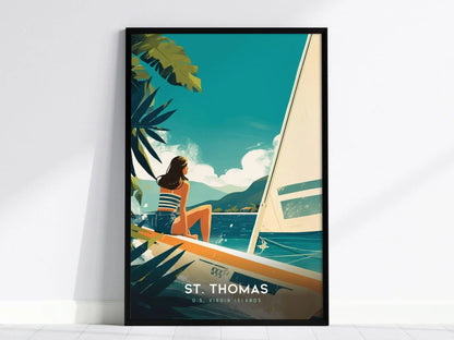 St. Thomas, US Virgin Islands Poster - Retro Sailing Scene, Available Framed/Unframed, Ideal for Nautical Decor, Caribbean Wall Art Decor