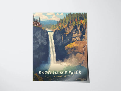 Snoqualmie Falls, Washington Poster - Iconic Waterfall Scene, Available Framed/Unframed, Perfect Twin Peaks TV Show Memorabilia, Home Decor