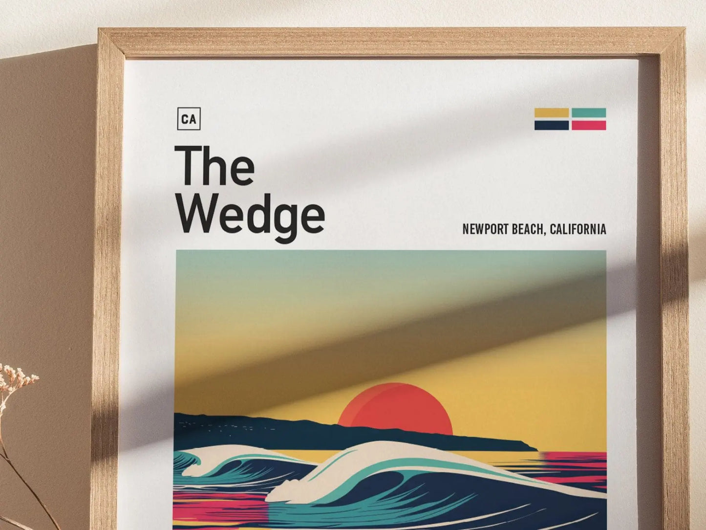 The Wedge Surf Spot Balboa Beach Framed Poster, Newport Beach Surfer Wall Art, California Surf Travel Print, CA Decor Surfing Wave Gift