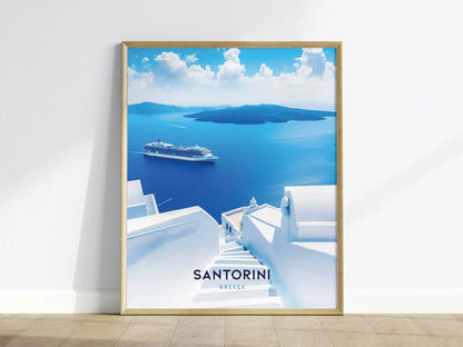 Santorini, Greece Poster - Ammoudi Bay and Oia Landscape, Available Framed/Unframed, Perfect for Wedding Gifts and Home Decor, Vacation Gift