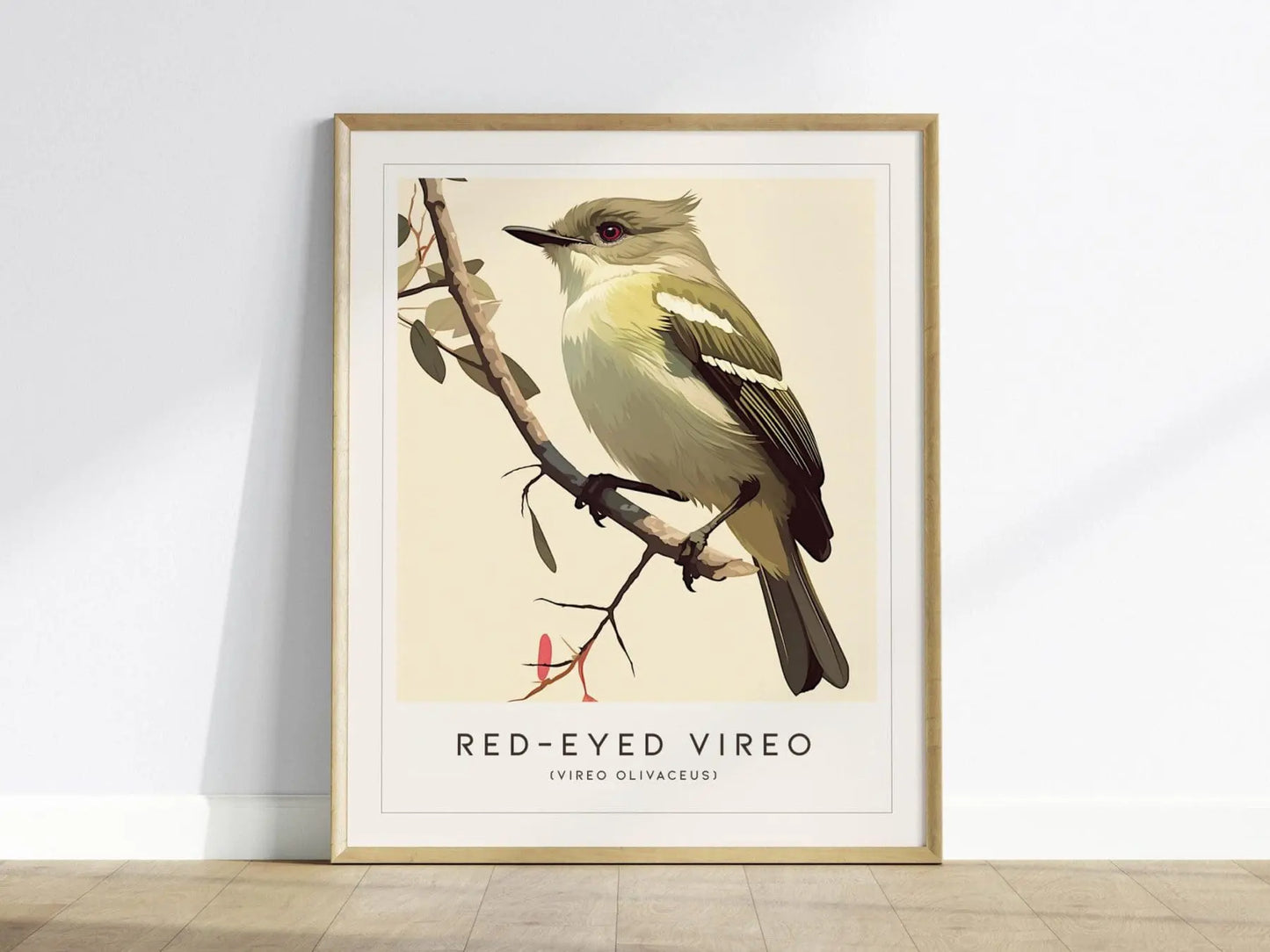 Red-eyed Vireo Framed Bird Poster | Audubon Avian Wall Art Print | Nature Lover Farm House Cottagecore Home Decor