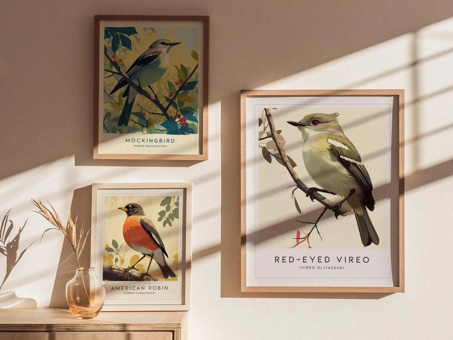 Red-eyed Vireo Framed Bird Poster | Audubon Avian Wall Art Print | Nature Lover Farm House Cottagecore Home Decor