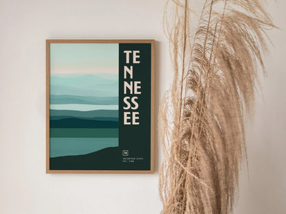 Tennessee Minimalist Design Framed Wall Art, US State Minimal Abstract Modern Poster, Smoky Mountains Home Decor TN Travel Print Typography