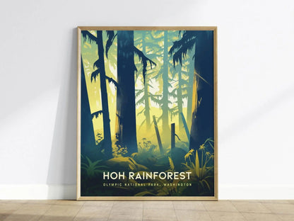 Hoh Rainforest, Olympic National Park Poster - Lush Greenery Scene, Available Framed/Unframed, Perfect gift for hikers, Hoh Forest Souvenir