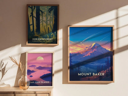 Mount Baker, Washington Poster - Majestic Mountain Landscape, Available Framed/Unframed, Ideal for Hikers and Nature Enthusiasts, Home Decor