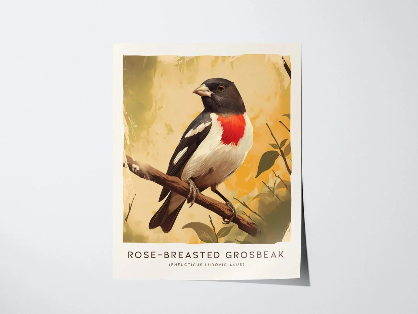 Rose-breasted Grosbeak Poster - Elegant Bird Art, Available Framed/Unframed, Perfect for Bird Watchers and Nature Enthusiasts, Birding Gift