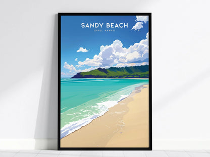 Sandy Beach, Oahu Hawaii Poster - Tropical Paradise Scene, Available Framed/Unframed, Perfect Wedding or Anniversary Gift, Hawaiian Wall Art