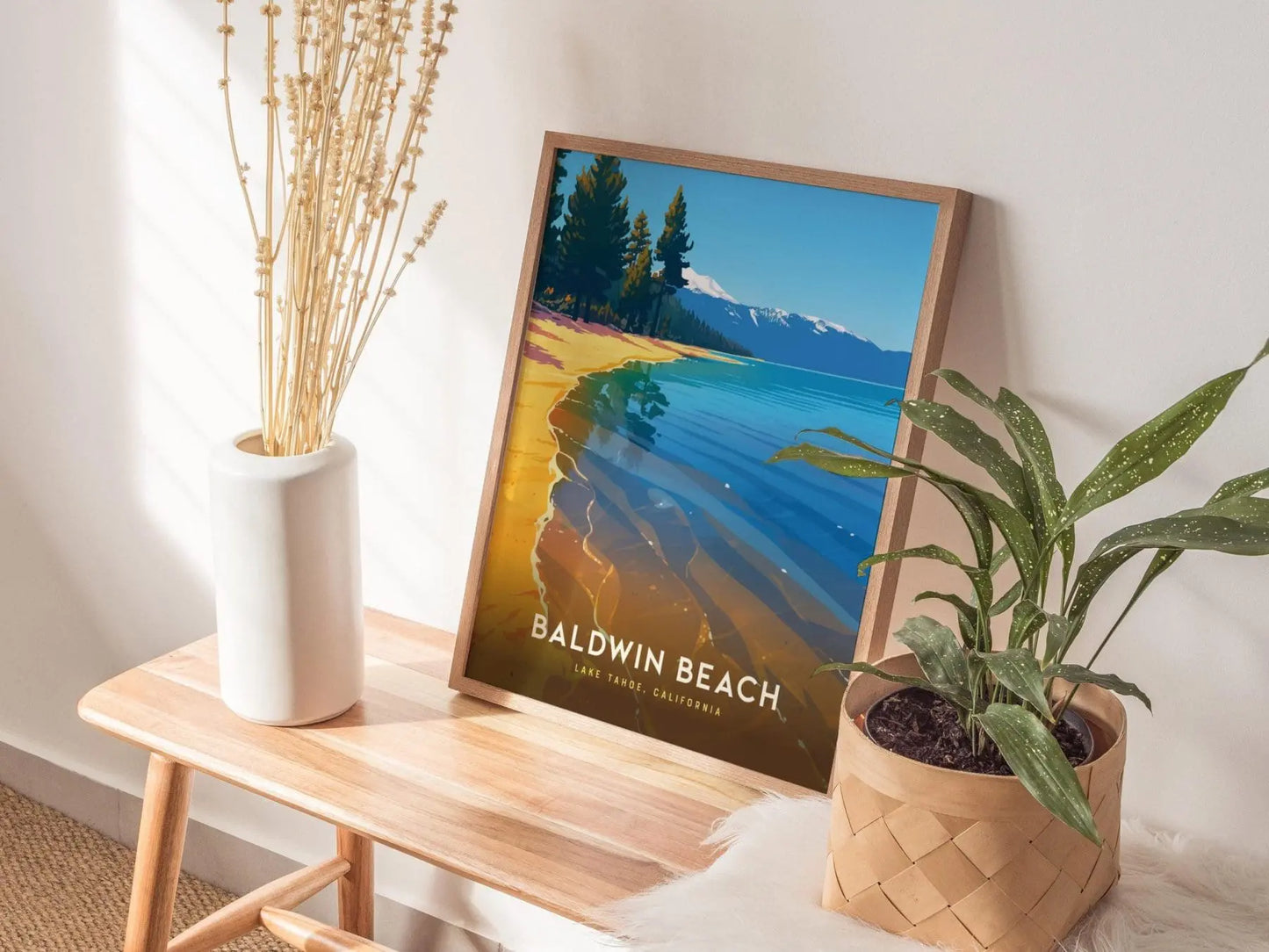 Baldwin Beach, Lake Tahoe California Poster - Scenic Shoreline View, Available Framed or Unframed, Ideal Lakehouse Decor, Airbnb Home Decor