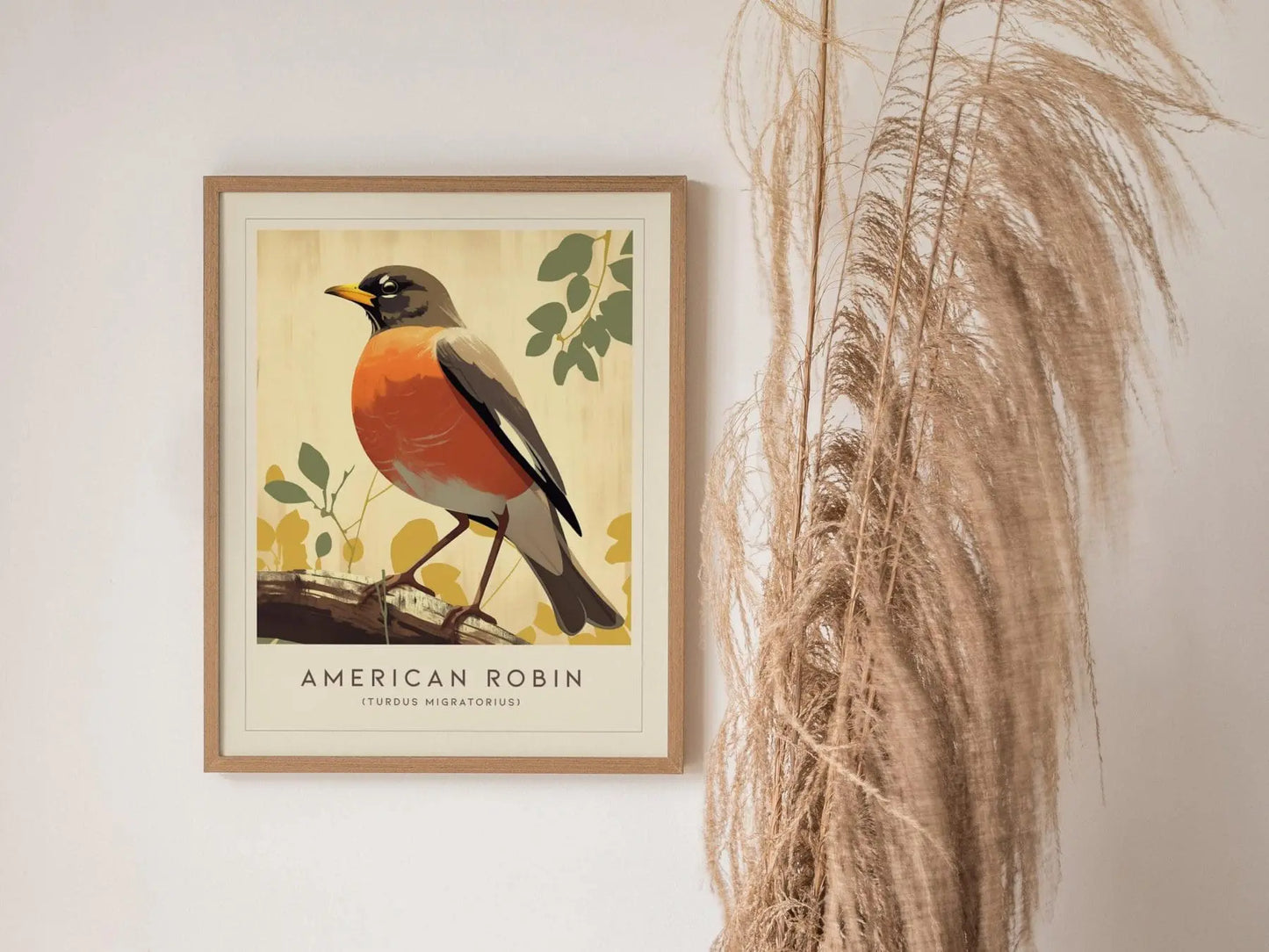 American Robin Bird Modern Framed Wall Art | Cottagecore Songbird Wildlife Poster | Audubon Farm House Decor Travel Print