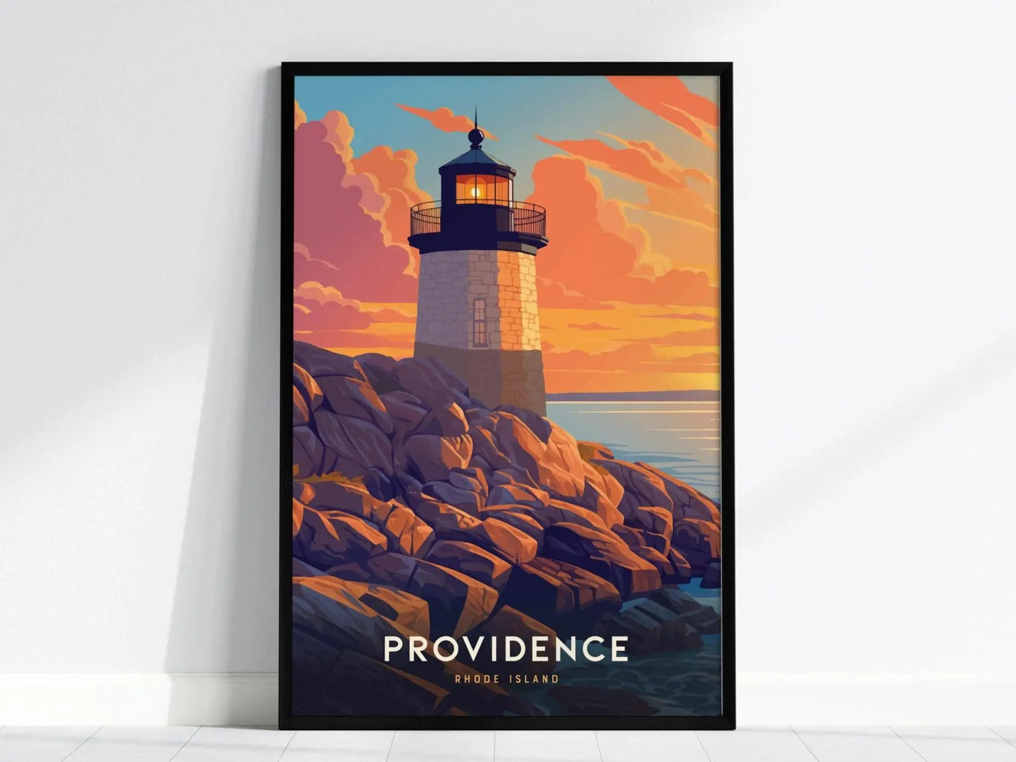 Providence, Rhode Island Poster - View from Castle Hill Lighthouse Art, Available Framed or Unframed, Perfect for Home or Office Decor Art