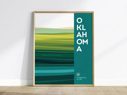 Oklahoma, The Sooner State Abstract Grass Plains Poster - Modern Minimalist Wall Art, Available Framed or Unframed, Oklahoma Home Decor