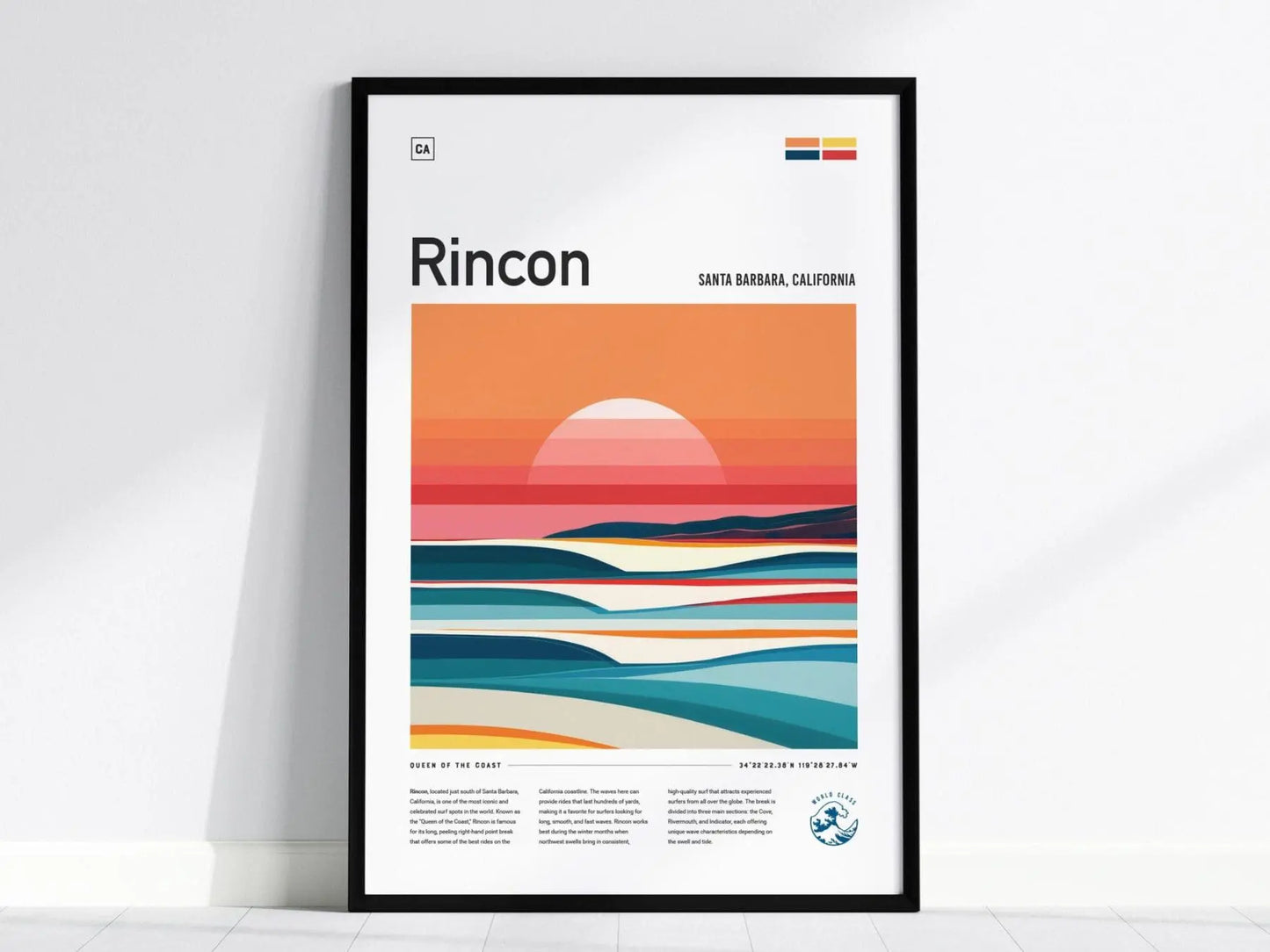 Rincon California Surf Spot Framed Poster | Ventura CA Surfer Wall Art | Santa Barbara Surf Travel Print | Beach House Modern Surfing Wave Gift