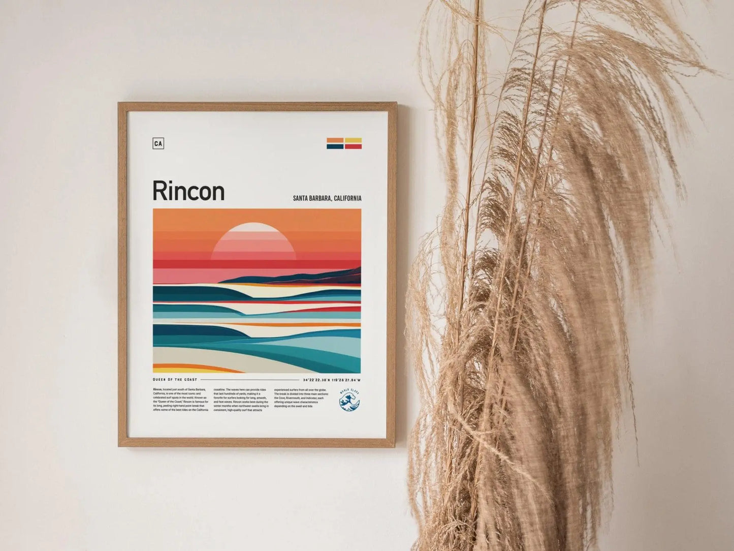 Rincon California Surf Spot Framed Poster | Ventura CA Surfer Wall Art | Santa Barbara Surf Travel Print | Beach House Modern Surfing Wave Gift