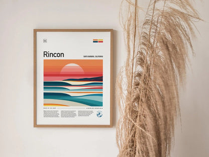 Rincon California Surf Spot Framed Poster | Ventura CA Surfer Wall Art | Santa Barbara Surf Travel Print | Beach House Modern Surfing Wave Gift