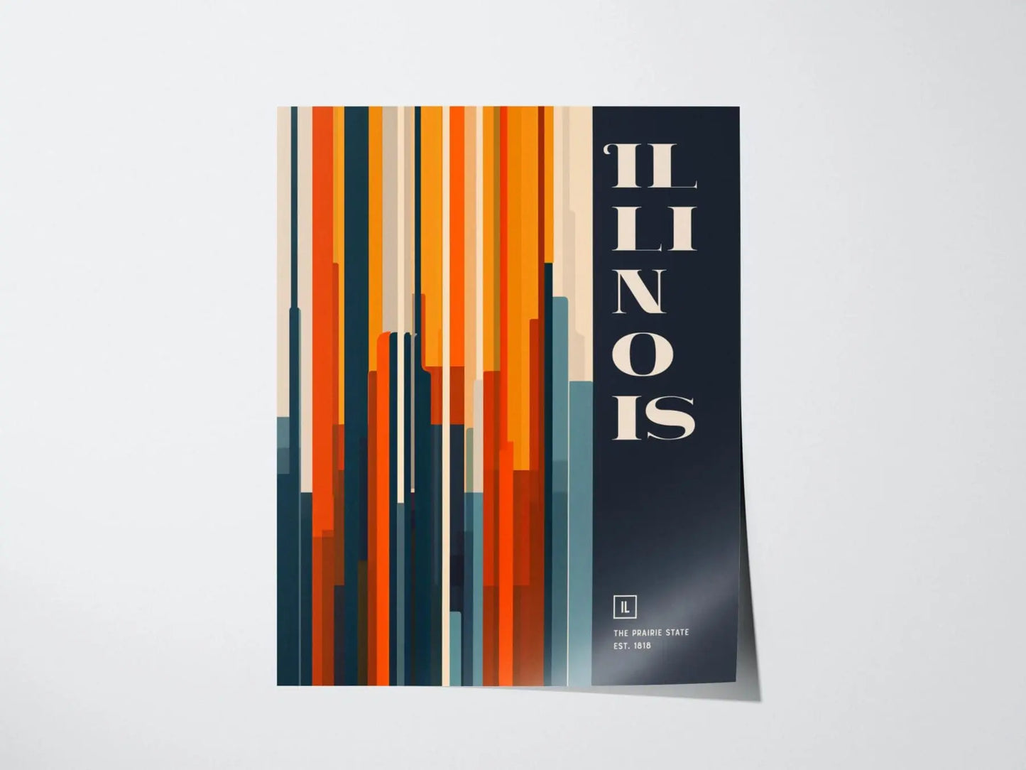 Illinois, the Prairie State Poster - Abstract Cityscape, Colorful Design, Available Framed or Unframed, Ideal for Modern Home Office Decor