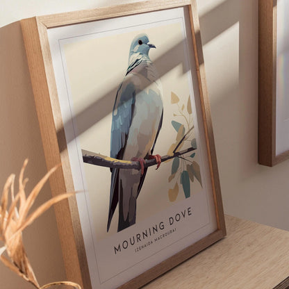 Mourning Dove Framed Bird Poster | Tranquil Avian Audubon Wall Art | Birdwatcher Nature Lover Farm House Cottagecore Home Decor Modern Print