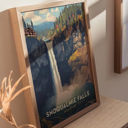 Snoqualmie Falls, Washington Poster - Iconic Waterfall Scene, Available Framed/Unframed, Perfect Twin Peaks TV Show Memorabilia, Home Decor