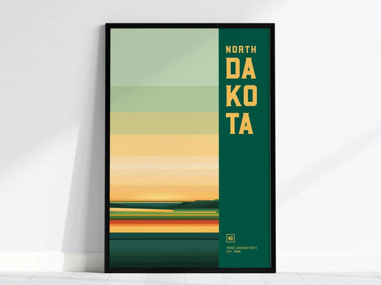 North Dakota, Peace Garden State Poster - Abstract Colorful Landscape Art, Available Framed or Unframed, Ideal North Dakota Decor Gift