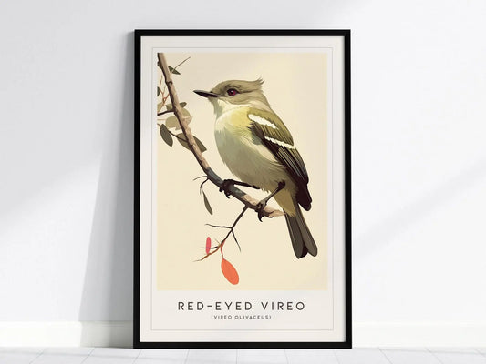 Red-eyed Vireo Framed Bird Poster | Audubon Avian Wall Art Print | Nature Lover Farm House Cottagecore Home Decor