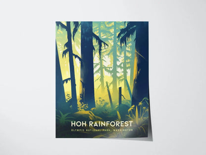 Hoh Rainforest, Olympic National Park Poster - Lush Greenery Scene, Available Framed/Unframed, Perfect gift for hikers, Hoh Forest Souvenir