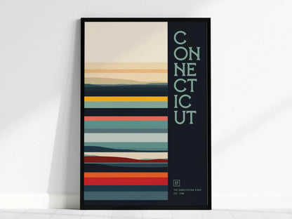 Connecticut, The Constitution State Poster - Abstract New England Coastal Lines, Available Framed/Unframed, Chic Home Decor