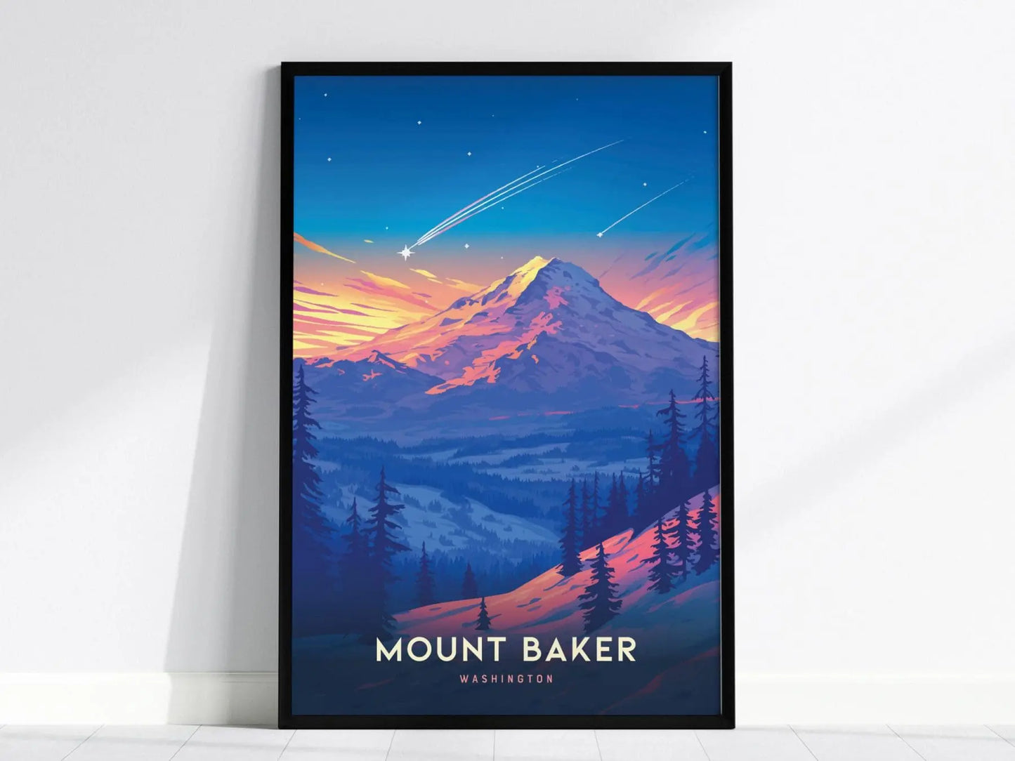 Mount Baker, Washington Poster - Majestic Mountain Landscape, Available Framed/Unframed, Ideal for Hikers and Nature Enthusiasts, Home Decor