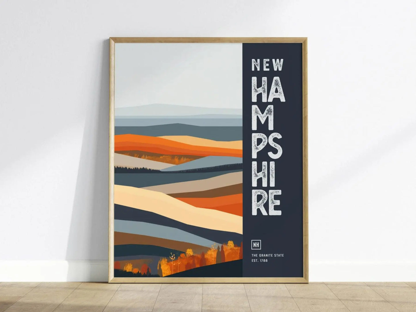 New Hampshire, The Granite State Poster - Abstract Fall Foliage Design, Available Framed/Unframed, Ideal for Home Decor, Chic Home Wall Art