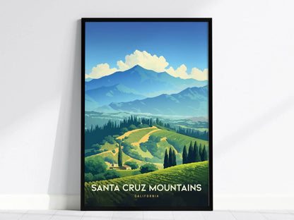 Santa Cruz Mountains AVA, California Vineyard Poster - Framed/Unframed Wine Region Landscape, Ideal Gift for Wine Lovers, Santa Cruz Decor