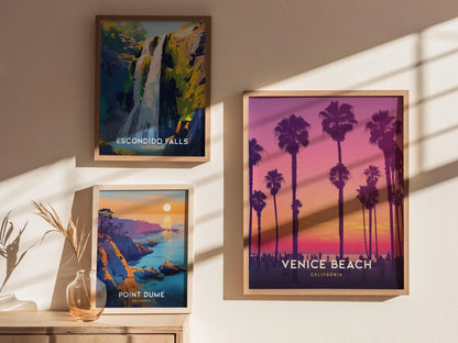 Venice Beach California Sunset Framed Poster Wall Art | Vibrant SoCal Coastal Decor Artwork | LA Los Angeles Ocean Surf Scene